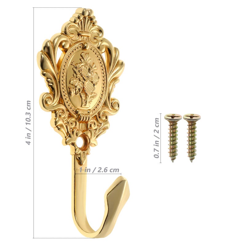 OULII 2-Pack Vintage Drapery Curtain Holdbacks Tieback Hooks Rose Pattern (Golden) - Image 3